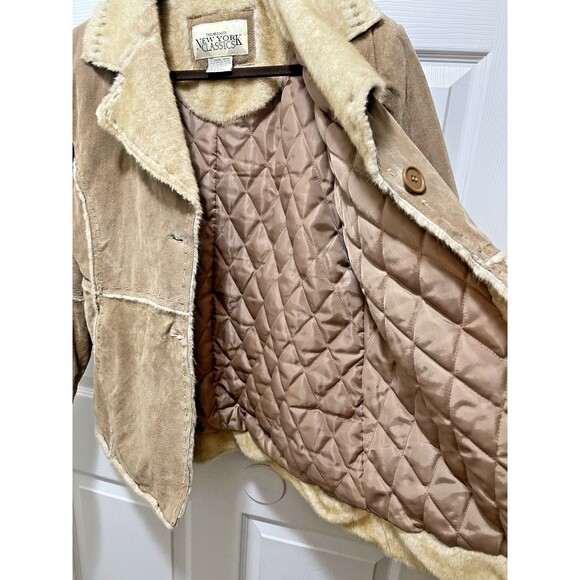 Vintage Women's Suede Leather Coat Jacket L Western Fur New York Classics Brown - Picture 8 of 16